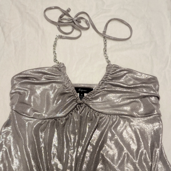 EUC Express Sexy Shiny V-Neck Halter Blouse Top with Chain Tie - Picture 4 of 7